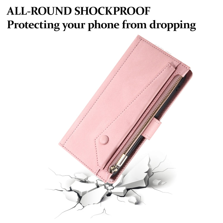 For iPhone 15 Pro ESEBLE Retro Frosted RFID Flip Leather Phone Case(Rose Gold)