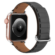 For Apple Watch 9 41mm Reverse Buckle Magnetic Silicone Watch Band(Silver Buckle Grey Brown)