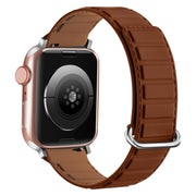 For Apple Watch 9 45mm Reverse Buckle Magnetic Silicone Watch Band(Silver Buckle Brown)