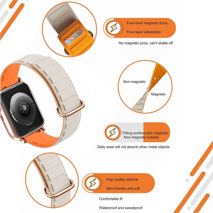For Apple Watch 9 41mm Reverse Buckle Magnetic Silicone Watch Band(Silver Buckle Blue)