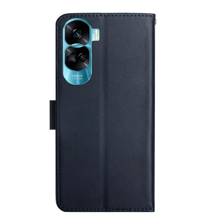 For Honor 90 Lite HT02 Genuine Leather Fingerprint-proof Flip Phone Case(Blue)