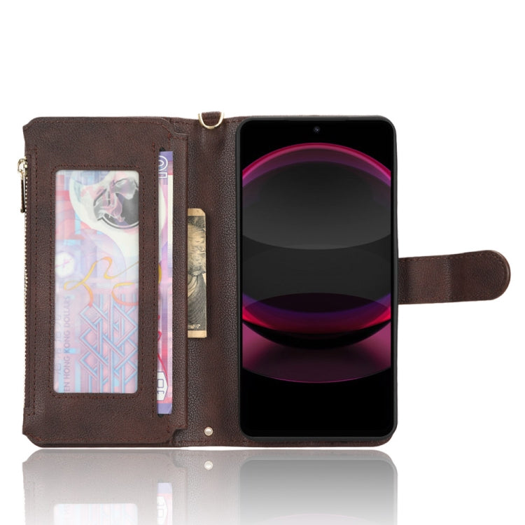 For Sharp Aquos R8 Pro / Leica Leitz Phone 3 Litchi Texture Zipper Leather Phone Case(Brown)