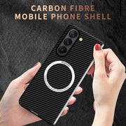 For Samsung Galaxy Z Fold5 Carbon Fiber Texture MagSafe Magnetic Phone Case(Black)