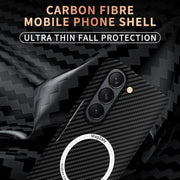 For Samsung Galaxy Z Fold5 Carbon Fiber Texture MagSafe Magnetic Phone Case(Black)