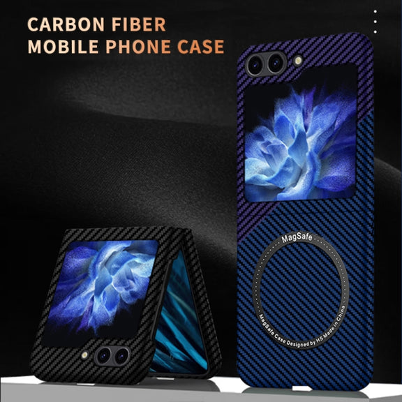For Samsung Galaxy Z Flip5 Carbon Fiber Texture MagSafe Magnetic Phone Case(Black Red)