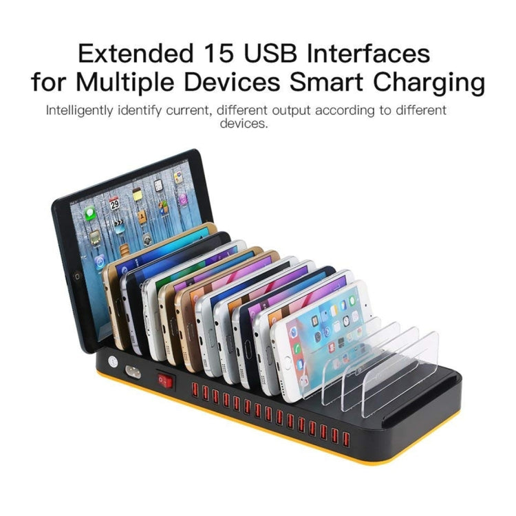 WLX-815P 180W 15 Ports USB Fast Charging Dock Smart Charger with Holder, AU Plug