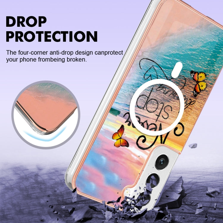 For Samsung Galaxy S22+ 5G Marble Pattern Dual-side IMD Magsafe TPU Phone Case(Dream Butterfly)