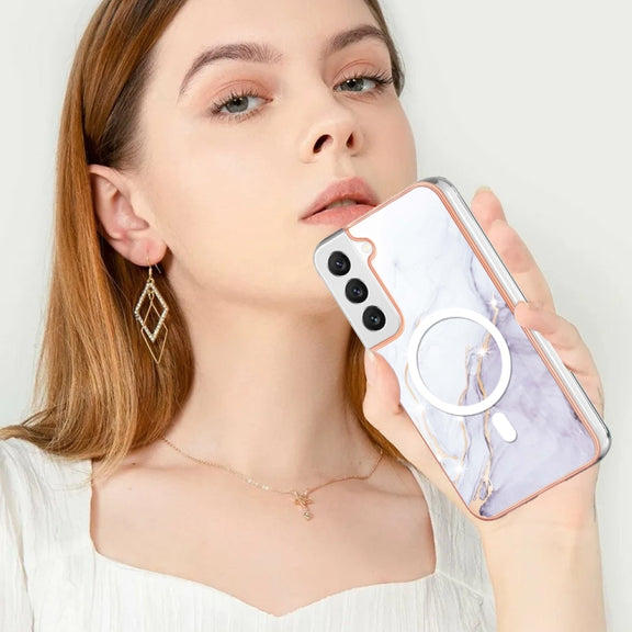 For Samsung Galaxy S23 5G Marble Pattern Dual-side IMD Magsafe TPU Phone Case(White 006)