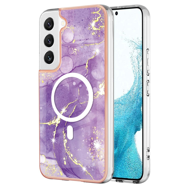 For Samsung Galaxy S23+ 5G Marble Pattern Dual-side IMD Magsafe TPU Phone Case(Purple 002)