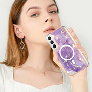 For Samsung Galaxy S23+ 5G Marble Pattern Dual-side IMD Magsafe TPU Phone Case(Purple 002)