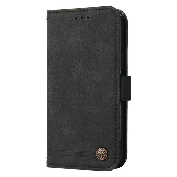 For Samsung Galaxy A55 Skin Feel Life Tree Metal Button Leather Phone Case(Black)