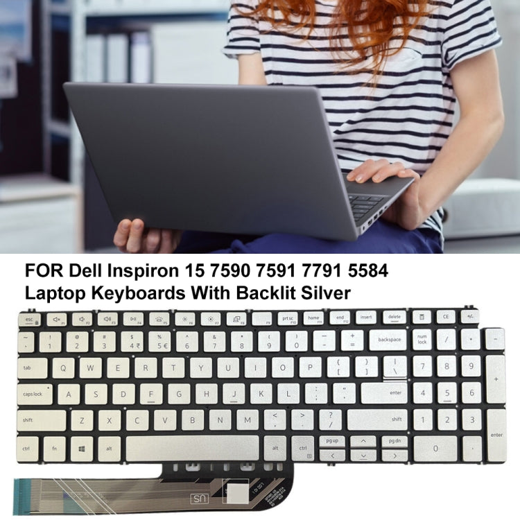For Dell Inspiron 15 7590 / 7791 / 5584 US Version Backlight Laptop Keyboard(Silver)
