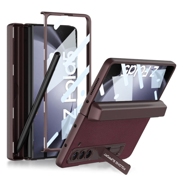 For Samsung Galaxy Z Fold5 GKK Magnetic Flip Plain Leather Phone Case with Pen Box(Wine Red)