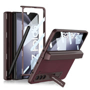 For Samsung Galaxy Z Fold5 GKK Magnetic Flip Plain Leather Phone Case with Pen Box(Wine Red)
