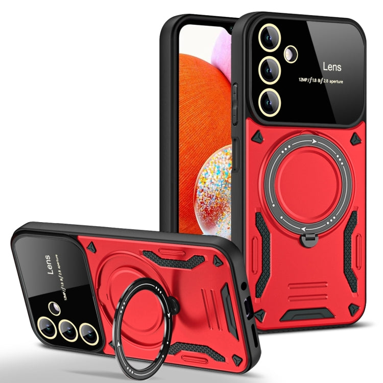 For Samsung Galaxy A14 5G Large Window MagSafe Holder Phone Case(Red)