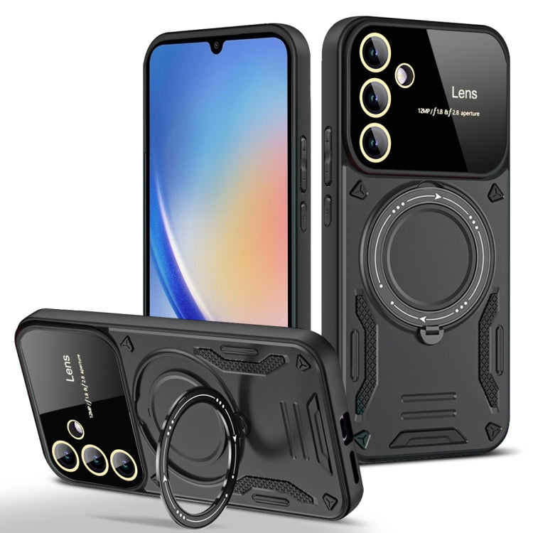 For Samsung Galaxy A34 5G Large Window MagSafe Holder Phone Case(Black)