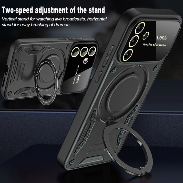 For Samsung Galaxy A34 5G Large Window MagSafe Holder Phone Case(Black)