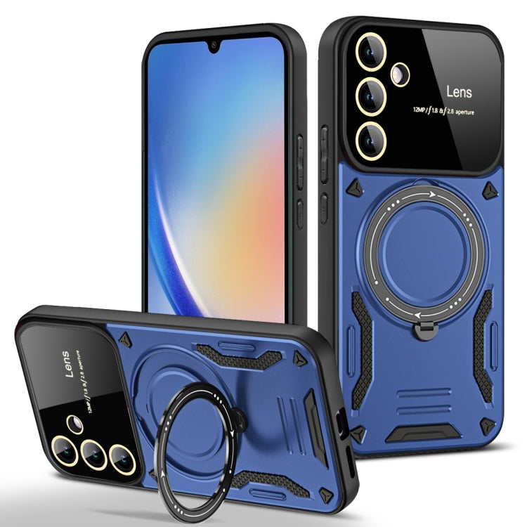 For Samsung Galaxy A34 5G Large Window MagSafe Holder Phone Case(Blue)