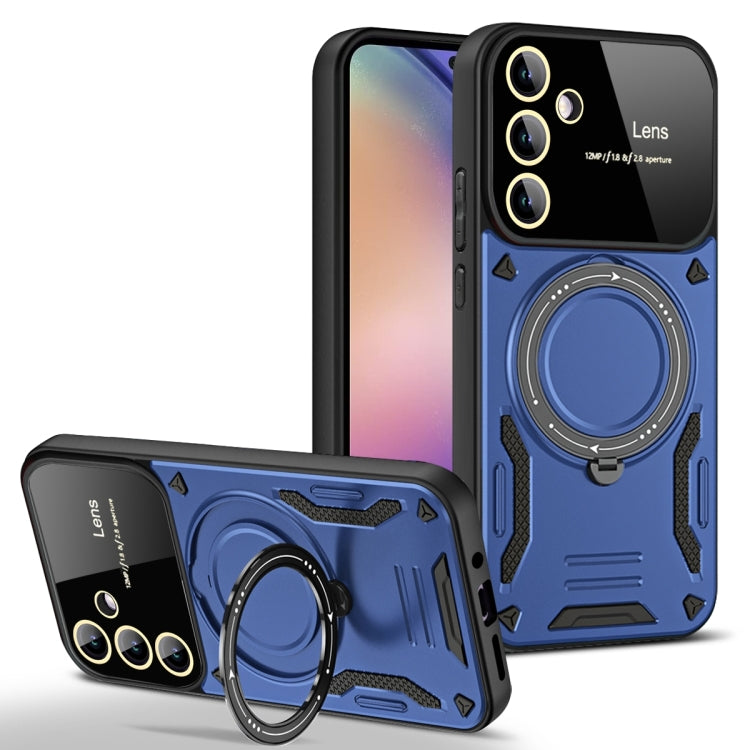 For Samsung Galaxy A54 5G Large Window MagSafe Holder Phone Case(Blue)