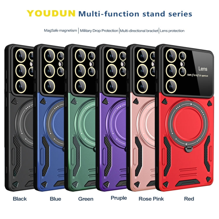 For Samsung Galaxy S23 Ultra 5G Large Window MagSafe Holder Phone Case(Purple)