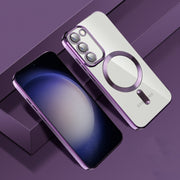 For Samsung Galaxy S20 Ultra CD Texture Plating TPU MagSafe Phone Case with Lens Film(Dark Purple)