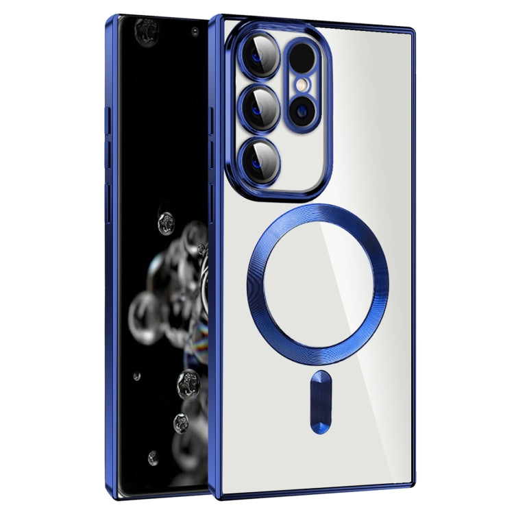 For Samsung Galaxy S20 Ultra CD Texture Plating TPU MagSafe Phone Case with Lens Film(Royal Blue)