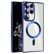 For Samsung Galaxy S20 Ultra CD Texture Plating TPU MagSafe Phone Case with Lens Film(Royal Blue)