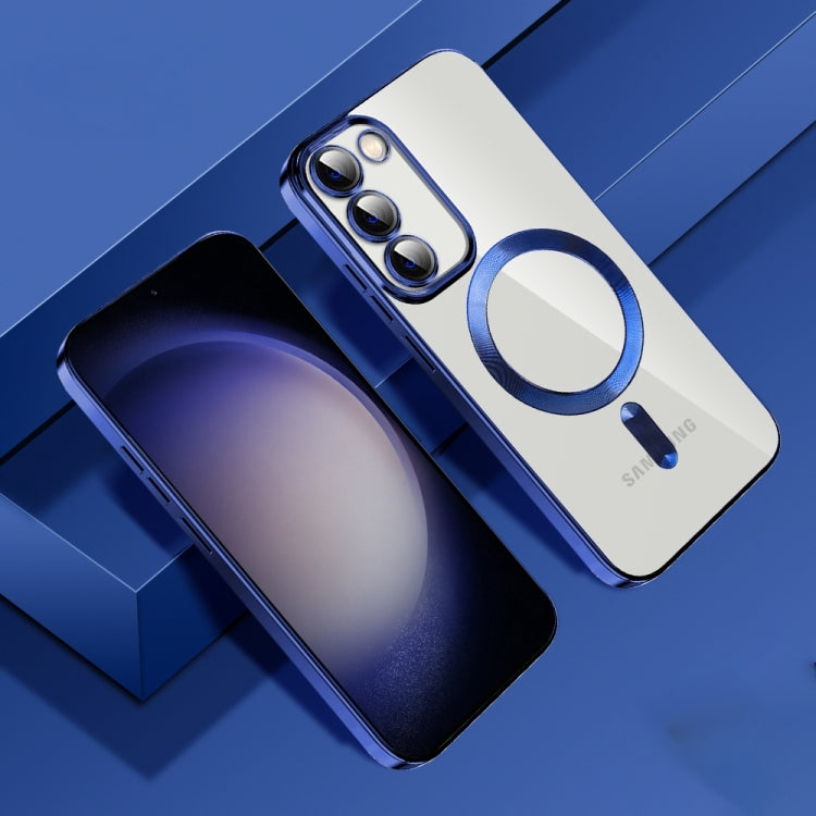 For Samsung Galaxy S21 5G CD Texture Plating TPU MagSafe Phone Case with Lens Film(Royal Blue)
