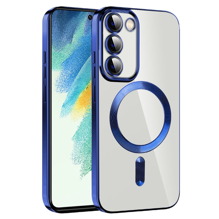 For Samsung Galaxy S21 FE 5G CD Texture Plating TPU MagSafe Phone Case with Lens Film(Royal Blue)