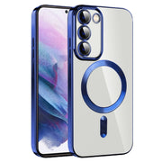 For Samsung Galaxy S21+ 5G CD Texture Plating TPU MagSafe Phone Case with Lens Film(Royal Blue)