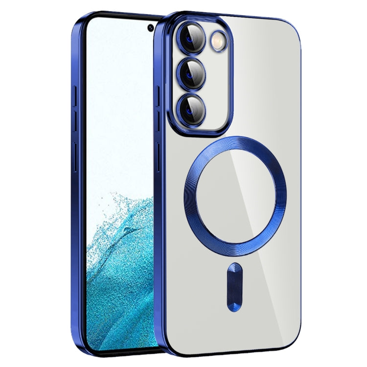For Samsung Galaxy S22 5G CD Texture Plating TPU MagSafe Phone Case with Lens Film(Royal Blue)