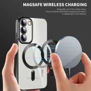 For Samsung Galaxy S21 FE 5G CD Texture Plating TPU MagSafe Phone Case with Lens Film(Brown)