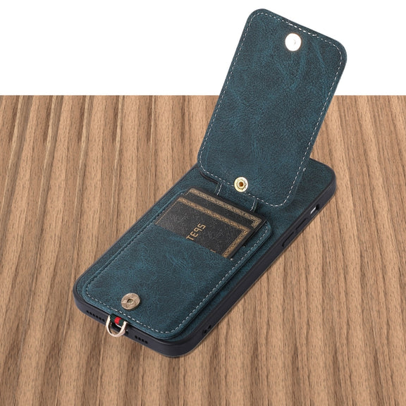 For iPhone 15 Pro ABEEL Litchi Texture Card Bag PU Phone Case(Blue)