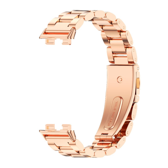 For Huawei Band 8 / 9 / 10 Mijobs Three Bead Bamboo Stainless Steel Watch Band(Rose Gold)