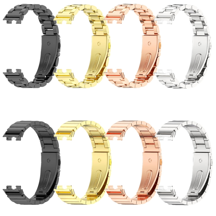 For Huawei Band 8 / 9 / 10 Mijobs Three Bead Bamboo Stainless Steel Watch Band(Rose Gold)