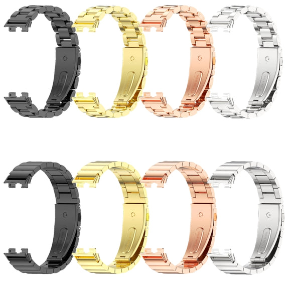 For Huawei Band 8 / 9 / 10 Mijobs Three Bead Bamboo Stainless Steel Watch Band(Rose Gold)