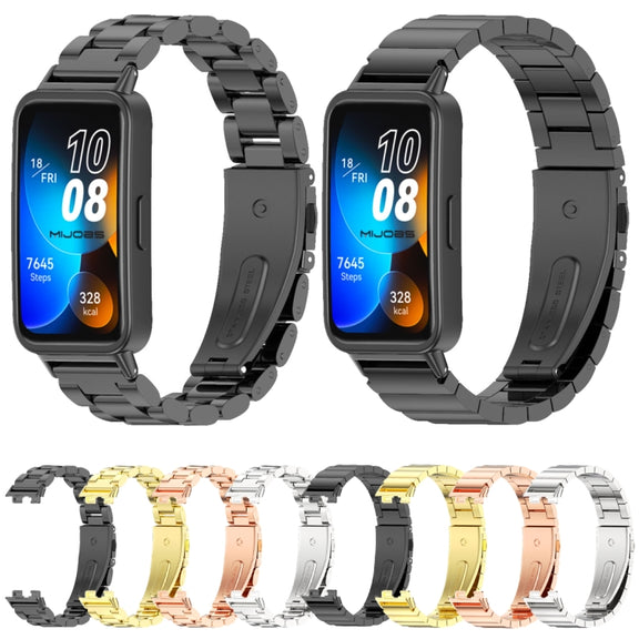 For Huawei Band 8 / 9 / 10 Mijobs Three Bead Bamboo Stainless Steel Watch Band(Rose Gold)