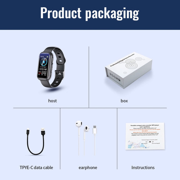 JNN S16 Smart HD Noise Reduction Bluetooth MP3 Voice Control Recording Bracelet, Memory:64GB