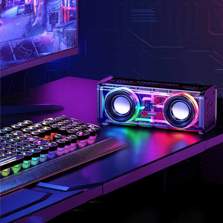 WK D45 10W Dual Speaker Transparent Mecha Bluetooth Speaker(Black)