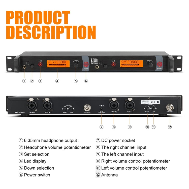 XTUGA RW2080 UHF Wireless Stage Singer In-Ear Monitor System 10 BodyPacks(UK Plug)