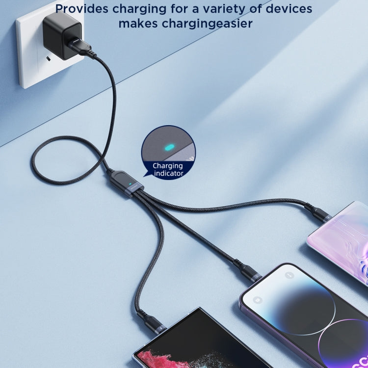 JOYROOM A18 3.5A USB to 8 Pin+USB-C/Type-C+Micro USB 3 in 1 Data Cable, Length:0.3m(Black)