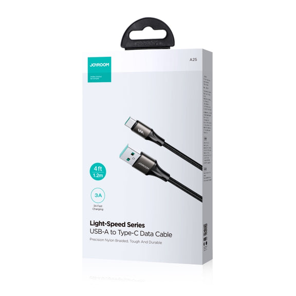 JOYROOM SA25-AC3 3A USB to USB-C/Type-C Fast Charge Data Cable, Length:1.2m(Black)