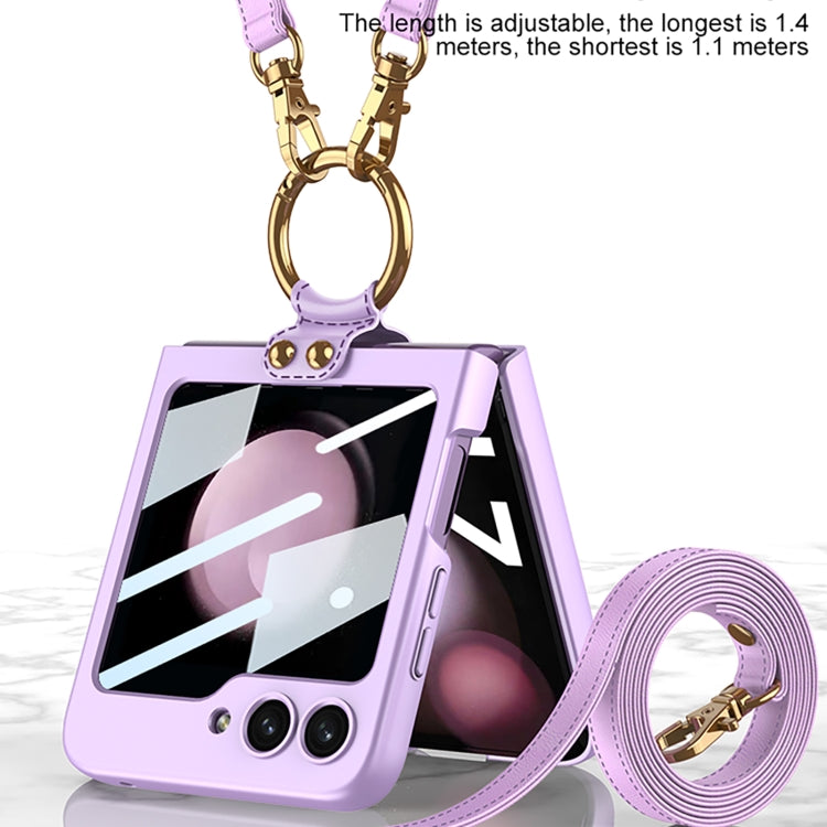 For Samsung Galaxy Z Flip5 GKK Ultra-thin PC Full Coverage Ring Holder Phone Case with Strap(Black)