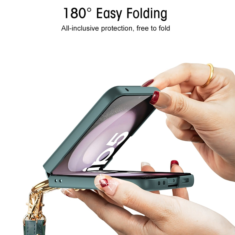 For Samsung Galaxy Z Flip5 GKK Ultra-thin PC Full Coverage Ring Holder Phone Case with Strap(Black)