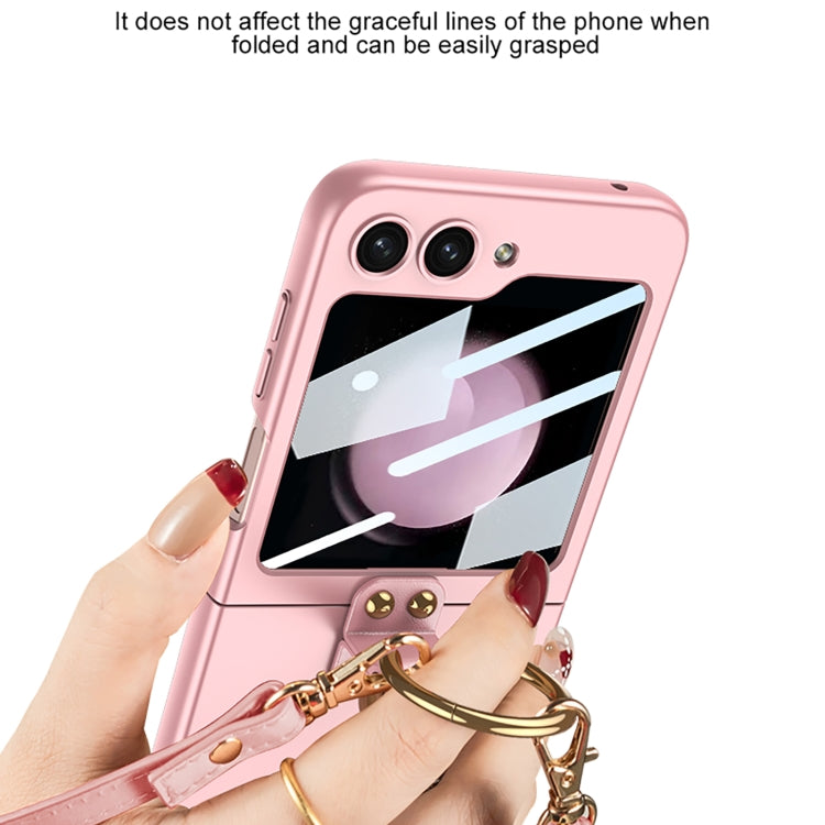 For Samsung Galaxy Z Flip5 GKK Ultra-thin PC Full Coverage Ring Holder Phone Case with Strap(Black)