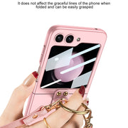 For Samsung Galaxy Z Flip5 GKK Ultra-thin PC Full Coverage Ring Holder Phone Case with Strap(Black)