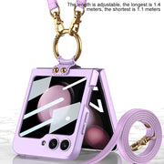 For Samsung Galaxy Z Flip5 GKK Ultra-thin PC Full Coverage Ring Holder Phone Case with Strap(Pink)