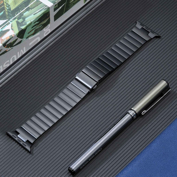 For Apple Watch Series 9 41mm Flat Buckle Stainless Steel Watch Band(Black)