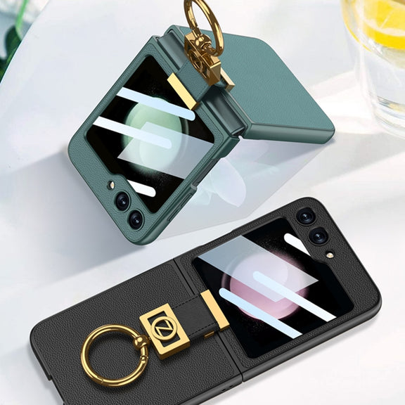 For Samsung Galaxy Z Flip5 GKK Ultra-thin Z Ring Holder Leather Phone Case(Black)