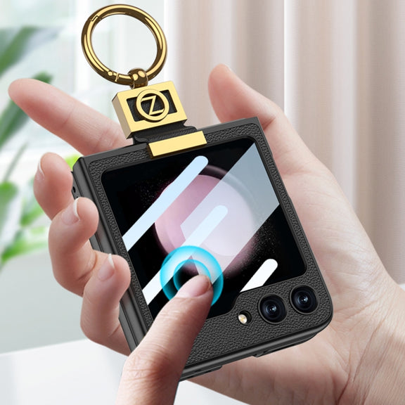 For Samsung Galaxy Z Flip5 GKK Ultra-thin Z Ring Holder Leather Phone Case(Black)